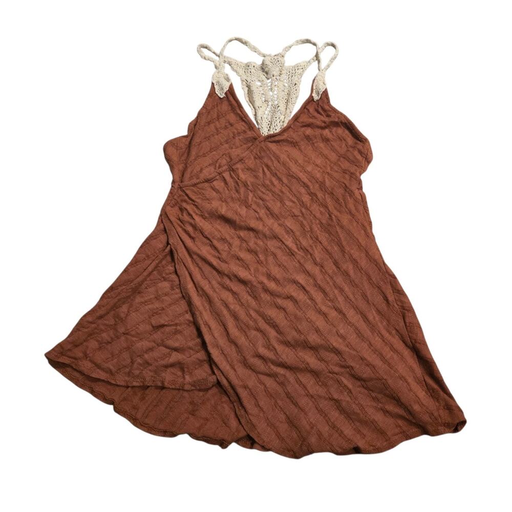 Free People Dress Womens Size Small Brown Beige Mini Crochet Boho Sleeveless